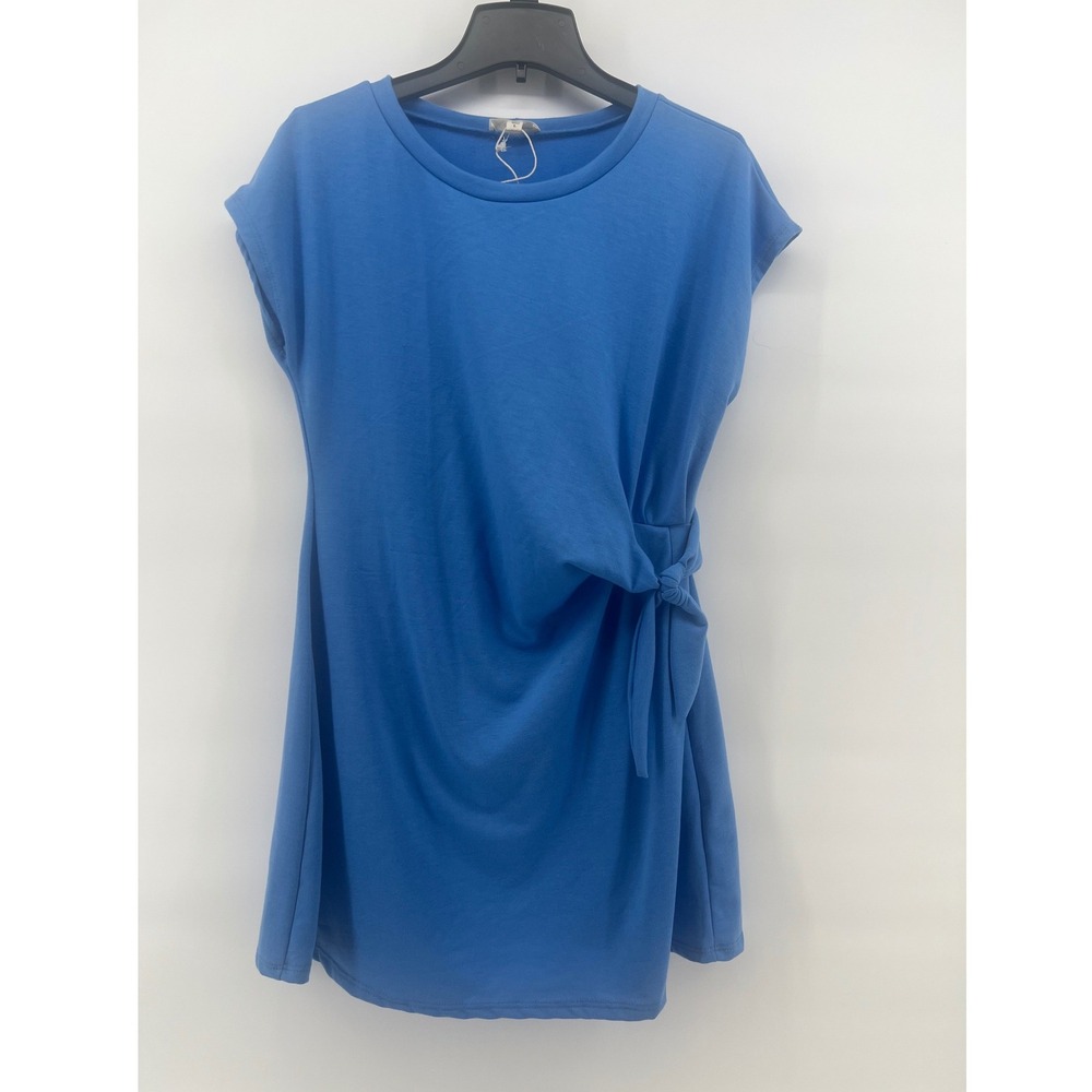See You Monday T-Shirt Dress Womens Large Blue Side Tie Knot Short Sleeve D7934F